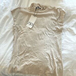 Tan High Neck Top from Zara